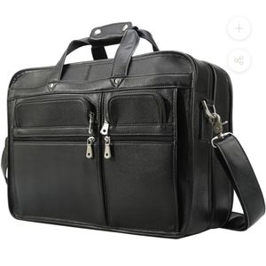 MODERN 18"TRAVEL LAPTOP BRIEFCASE FULL GRAIN LEATHER MESSENGER BAG
